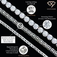Bracelet Chaîne Tennis en Argent Sterling S925 pour Hommes et Femmes, Diamant de Laboratoire Taille Brillant, Style Hip Hop, Plaqué Rhodium, Vente en Gros
