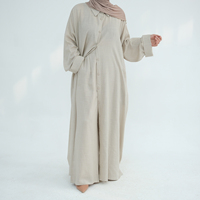 Nouveauté : Ensemble Abaya Musulmane Modeste en Tissu Lin Coton pour Femme, Chemise Abaya et Pantalon, Tenue Quotidienne, Robe Musulmane Abaya de Dubaï, Ensemble 2 Pièces