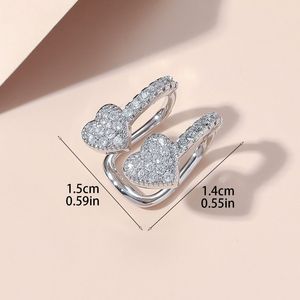Heart Shaped Zircon Clip On <b>Earrings</b> Silver Gold Rose <b>Red</b> For Women Engagement Jewelry Zinc Alloy Claw Setting Fashion Ear Clips - Product Image 2
