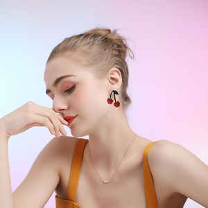 Bijoux fantaisie fruits cerises boucles d'oreilles rouge strass cerise boucles d'oreilles Eanmel cristal pour les femmes CHRISTIAN plaqué or <span class=keywords><strong>EASYA</strong></span> - Product Image 4