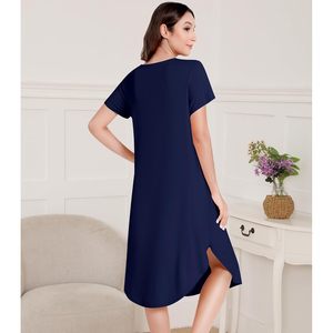 Chemise de nuit pour femmes, col en V, manches courtes, vêtements de nuit doux, robe décontractée en tricot de bambou modal, chemise de nuit confortable - Product Image 2