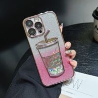 Gradient Glitter Bling TPU Case Électrolytique Anti-goutte Lait Thé Tasse Téléphone Cas avec Lentille Protection pour iphones 16 15 pro max