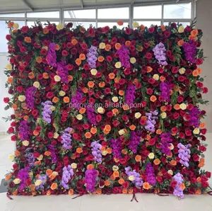 Wedding Decor Coffe Color Flower Wall Cloth 3d Colorful Artificial Silk Rose Flower And Butterfly 3d Flower Wall