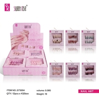 Lot de 6 faux ongles à presser en strass dégradés Sweet Rose, longs, avec boîte de présentation, pré-conçus pour salon de manucure