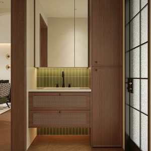 Mueble de Baño Flotante Moderno, Gabinete de Pared con Diseño de Rayas de Madera y Amplio Espacio de Almacenamiento para Hogar u Hotel - Product Image 5