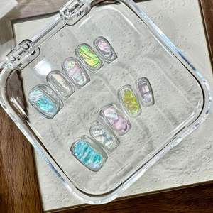 Ámbar Finales de otoño <span class=keywords><strong>Uñas</strong></span> artificiales hechas a mano Conchas iridiscentes de <span class=keywords><strong>color</strong></span> café Nail Art Plata Exquisitas <span class=keywords><strong>uñas</strong></span> postizas <span class=keywords><strong>cortas</strong></span> - Product Image 4