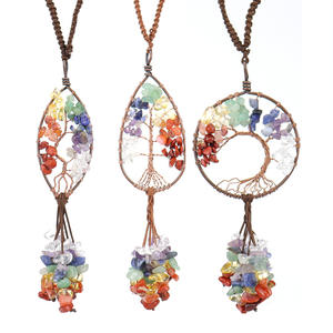 <span class=keywords><strong>Porte</strong></span>-clés en pierre cristal coloré fait à la main avec arbre de vie, 7 pendentifs muraux en forme de gravier, 7 chakra, <span class=keywords><strong>miroir</strong></span> de voiture, 20 pièces - Product Image 1