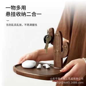 Wooden Cactus Shape Desk Organizer With Hooks For Keys And Small Items Desktop Storage Rack - Product Image 5