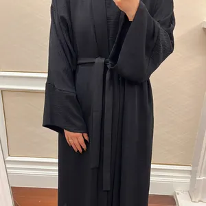 Marocain Spring Stylish Kaftan Ladies Dress Modest Kimono 2023 New Design Muslim Young Girl Plain Black Abaya Dubai