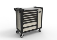 Chariot à outils industriel robuste à 7 tiroirs avec armoire latérale verrouillable sur roulettes, couleur blanche
