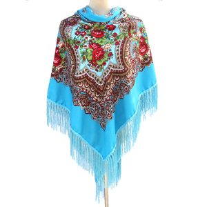 Sciarpa grande quadrata con frange russe 160*160cm da donna con motivo floreale retrò nazionale sciarpe Hijab testa avvolge scialle da viaggio sulla spiaggia - Product Image 5