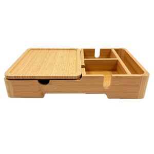Boîte de rangement pour accoudoir de canapé en bambou avec compartiments et plateau pour le rangement et l'organisation - Product Image 1