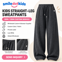 Smiledotkids Pantalon de jogging personnalisé pour enfants, gris foncé, en molleton doux, taille à cordon de serrage, OEM ODM, faible MOQ, vente en gros pour tout-petits