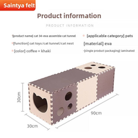 Tunnel pliable pour chat DIY, lit tunnel pour animaux de compagnie connectable à 3 voies, labyrinthe en feutre durable résistant aux morsures pour jeu interactif en intérieur