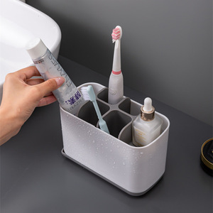 Organizador de Baño con Drenaje, Portacepillos de Dientes Rectangular para Pasta Dental y Cosméticos, Estante Independiente - Product Image 1