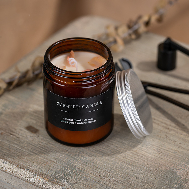 Çevre Dostu Özel Markalı Uçucu Yağ Mumları Amber Cam Mum 4 Oz 1