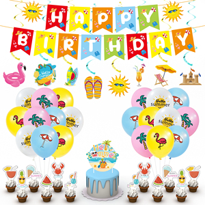 Set de Decoración Desechable de Lujo para Fiestas de Cumpleaños en la Playa o Piscina, con Pancarta de Papel y Adornos Colgantes - Product Image 3