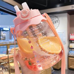 Cute <b>Plastic</b> Water Bottle With <b>Straw</b> Large Capacity Portable For Women Students Sports Use - Product Image 3