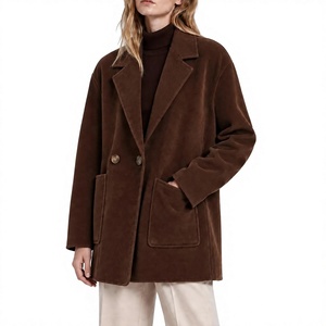 Manteau classique en daim marron pour femme 2026, style blazer, revers crantés, boutonnage frontal, poches, idéal pour l'automne - Product Image 1