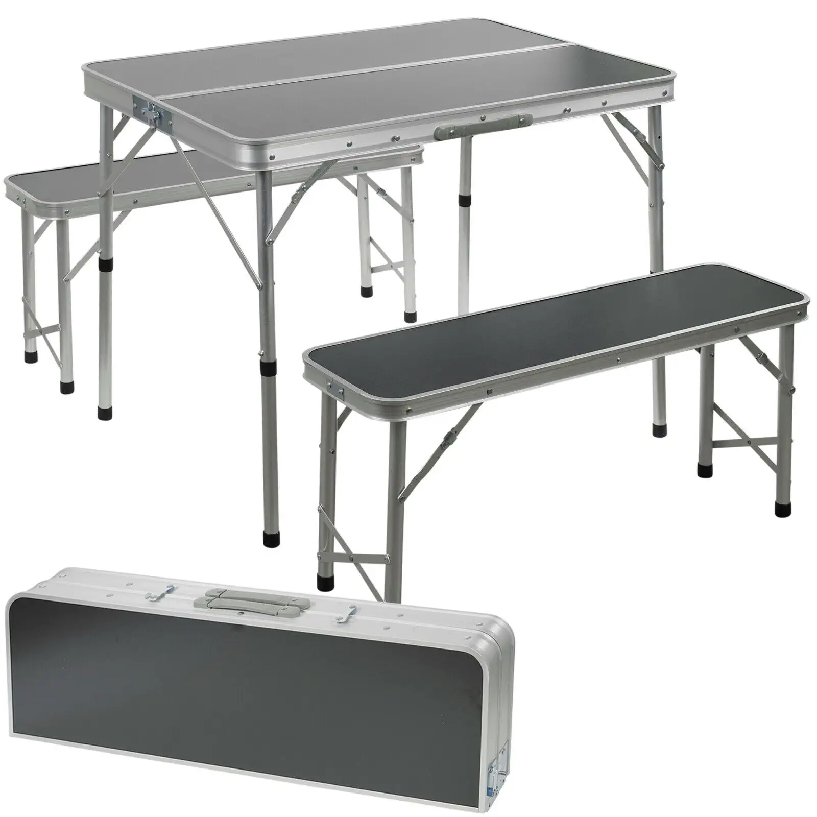 Table portable en aluminium Table de camping et chaises réglables en hauteur Table pliante portable en aluminium avec banc