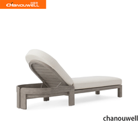 Chaise longue d'extérieur toutes saisons, fauteuil inclinable réglable en aluminium/bois avec coussin confortable