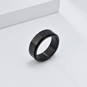 Nordic Viking Script <b>Titanium</b> Steel <b>Ring</b> For <b>Men</b> Antique Silver Gold Black Index Finger Jewelry Gift Minimalist Style - Product Image 3
