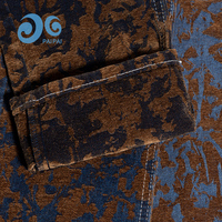 Tissu en denim de coton jacquard chenille de luxe, poids moyen, motif floral brun doré, toucher velours, pour manteau, jupe, pantalon