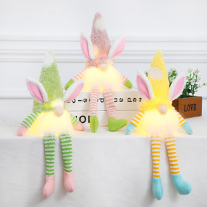 Muñeco Gnomo Conejo de Patas Largas con <span class=keywords><strong>Luz</strong></span> LED Blanca Cálida, Muñeco sin Rostro de Pascua, Decoración <span class=keywords><strong>para</strong></span> Ventanas, Adorno de Duende Pastel - Product Image 1