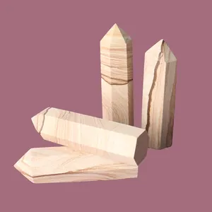 Tongkat batu permata alami penyembuhan, tangkai Kristal Menara bergaris batu