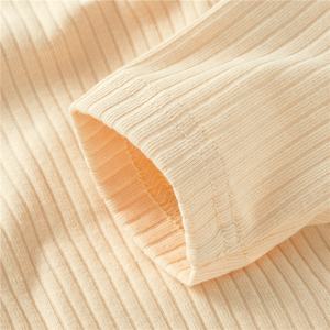 긴 소매 프릴 립 스냅 가랑이 아기 소녀 Romper 유기농, 아기 늑골이있는 Romper - Product Image 5