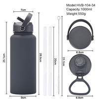 Bouteille isotherme en acier inoxydable à double paroi de grande capacité 1000 ml, trois couvercles, isolation thermique de 6 à 12 heures