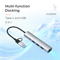 Hub USB 3.0 5-Port dari Aluminium Alloy dengan Kecepatan 5Gbps, Adaptor Ethernet RJ45 3-Port, Antarmuka Tipe-C, Tersedia