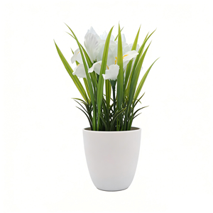 Fleur d'<span class=keywords><strong>iris</strong></span> artificielle avec pot en plastique blanc, plante d'<span class=keywords><strong>iris</strong></span> artificielle au toucher réel, fleur blanche pour la décoration <span class=keywords><strong>de</strong></span> la maison, des mariages, des jardins et des fêtes - Product Image 1