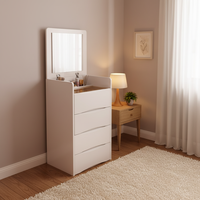 Table de toilette de chambre à coucher avec tiroirs et miroir, style élégant, design pliable, panneau ignifuge, personnalisation en gros