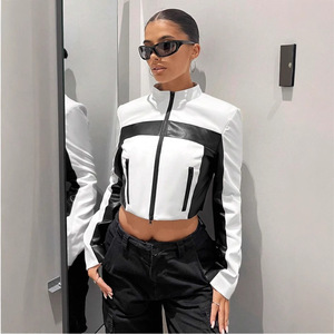 Blazer Moderno <span class=keywords><strong>y</strong></span> Versátil en Blanco <span class=keywords><strong>y</strong></span> Negro con Contraste de Poliéster <span class=keywords><strong>y</strong></span> Spandex para Mujer, Primavera 2025, Nuevo Estilo Vintage con Cuello de Botones, Patrón 3D, Corto <span class=keywords><strong>y</strong></span> Ajustado - Product Image 3
