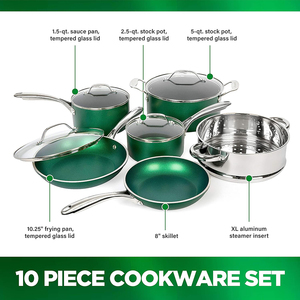 Juego de 10 Ollas de Cocina con Tapas de Vidrio, Asas de Acero Inoxidable, Aptas para Lavavajillas y Horno, para Estufas de Gas e Inducción - Product Image 3