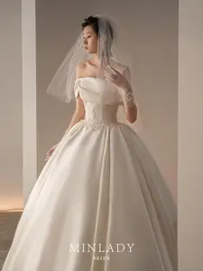 2023 הלבשה עיצוב פרע את סאטן אלגנטי תחרה ערב פלאפי צנוע לבן כדור שמלת פשוט כלה שמלות כלה לנשים