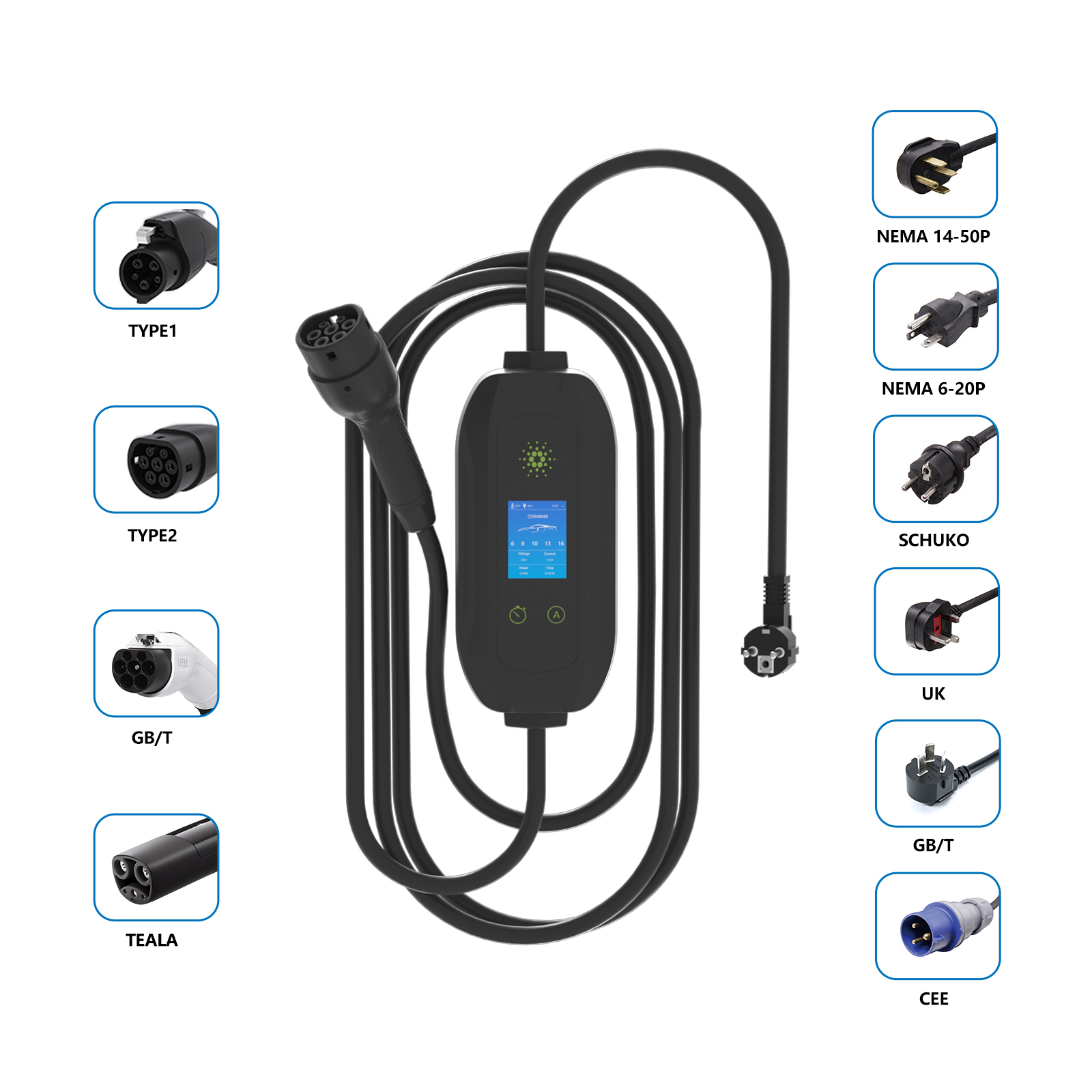3.5KW-22KW Portable AC EV Charger Adjustable Current LCD Timing Type1 Type2 GBT Handheld Electric Car Charging Cable · image 3