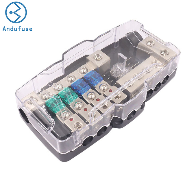 Fused Power Distribution Block Car Audio 4 Way MIDI(Mini-ANL) Fuse Block 12V 0/4 Gauge with Ground for Auto UTV Boat Stereo Amp