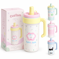 Gobelet isotherme personnalisé en acier inoxydable 316 de 32 oz à double paroi, motif dessin animé mignon, avec paille et poignée, idéal pour les cadeaux de voyage