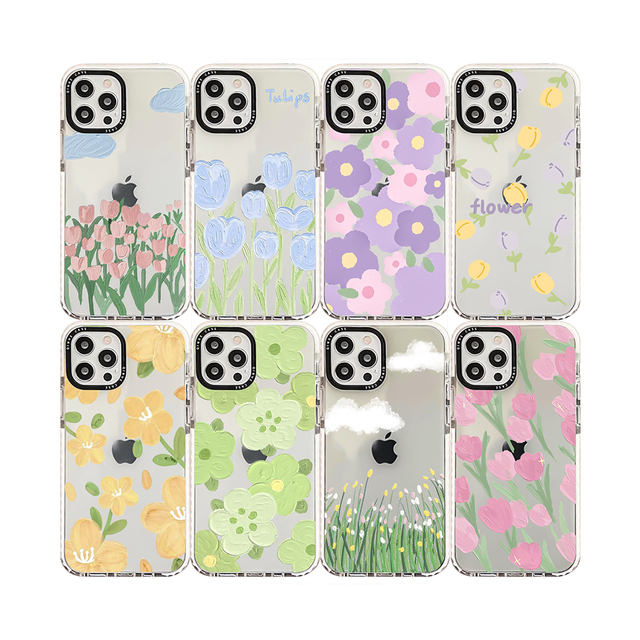 Clear TPU Phone Case for iPhone 15 Pro Max Shockproof Inset Flower Design Compatible 17 Pro Max
