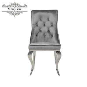 Silla tapizada francesa personalizada para comedor, patas de Metal de acero plateado, color <span class=keywords><strong>gris</strong></span> <span class=keywords><strong>oscuro</strong></span>, acolchada, de tela de terciopelo triturada, para comedor - Product Image 3