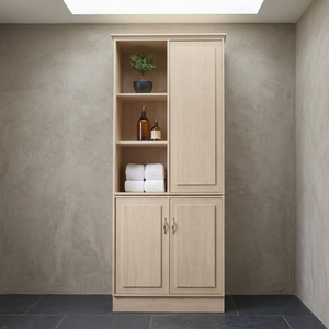 Mueble de Baño de Madera de Teca Rubio con Puerta Estilo Shaker y Estantes Laterales Abiertos - Product Image 3