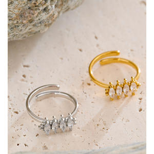 Jinyone 1461 lussuoso rombico zirconio cubico <span class=keywords><strong>16K</strong></span> placcato oro acciaio inossidabile regolabile anello aperto per il regalo - Product Image 5