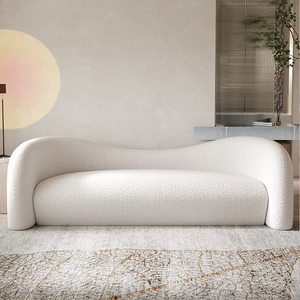 Sofá Curvo de Lana de Cordero para Sala de Estar Minimalista Moderno Oficina Muebles de Interior de Lujo Blancos - Product Image 1