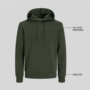 Sweat-shirt à capuche pour homme, vert olive foncé, coupe classique, couleur unie, décontracté, en coton tricoté, avec cordon de serrage à la capuche - Product Image 2