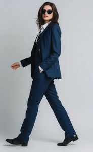 Navy Blue 3-Piece Women’s Suit Tailored Blazer Vest Slim Trousers <b>Set</b> Elegant Formal <b>Office</b> Wear Professional Business Pantsuit - Product Image 5
