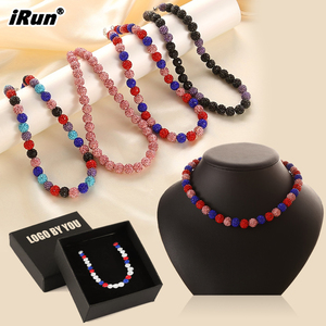Collar <span class=keywords><strong>IRun</strong></span> Personalizado de Hip Hop con Bola de Discoteca Colorida, Brillante, con Cuentas de Diamantes de Imitación, Cadena de Aleación con Diseño de Jugador de Béisbol, Unisex para <span class=keywords><strong>Fiestas</strong></span> - Product Image 1
