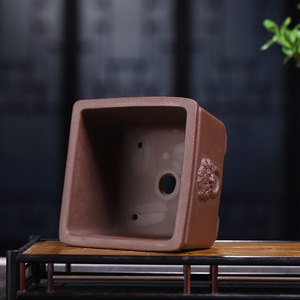 <span class=keywords><strong>Pot</strong></span> de sol carré antique de luxe en Zisha avec relief de têtes d'animaux sur les quatre côtés, jardinière en argile violette pour bambou, érable et plantes succulentes - Product Image 3