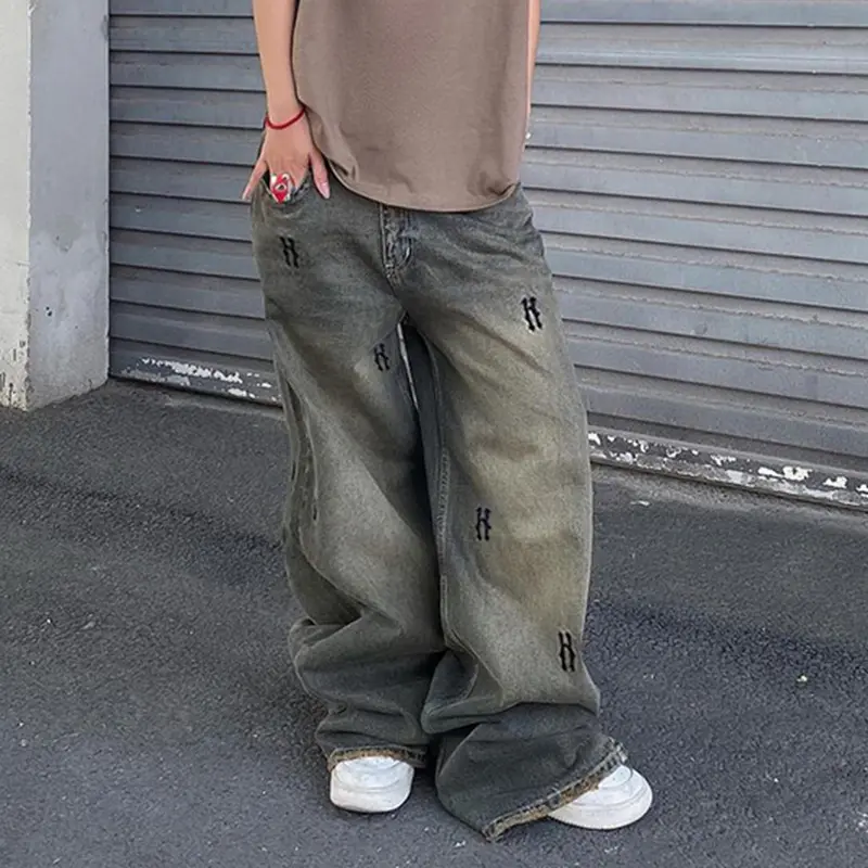 Hip hop tarzı düşük bel retro kargo kot kadınlar için gevşek Streetwear rahat geniş bacak pantolon pantolon